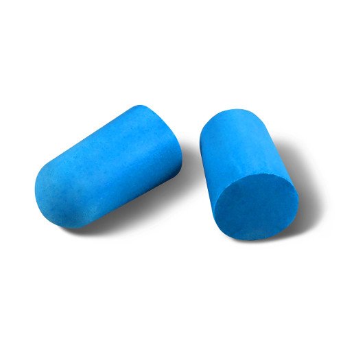 Two blue HEAROS Xtreme Protection foam earplugs