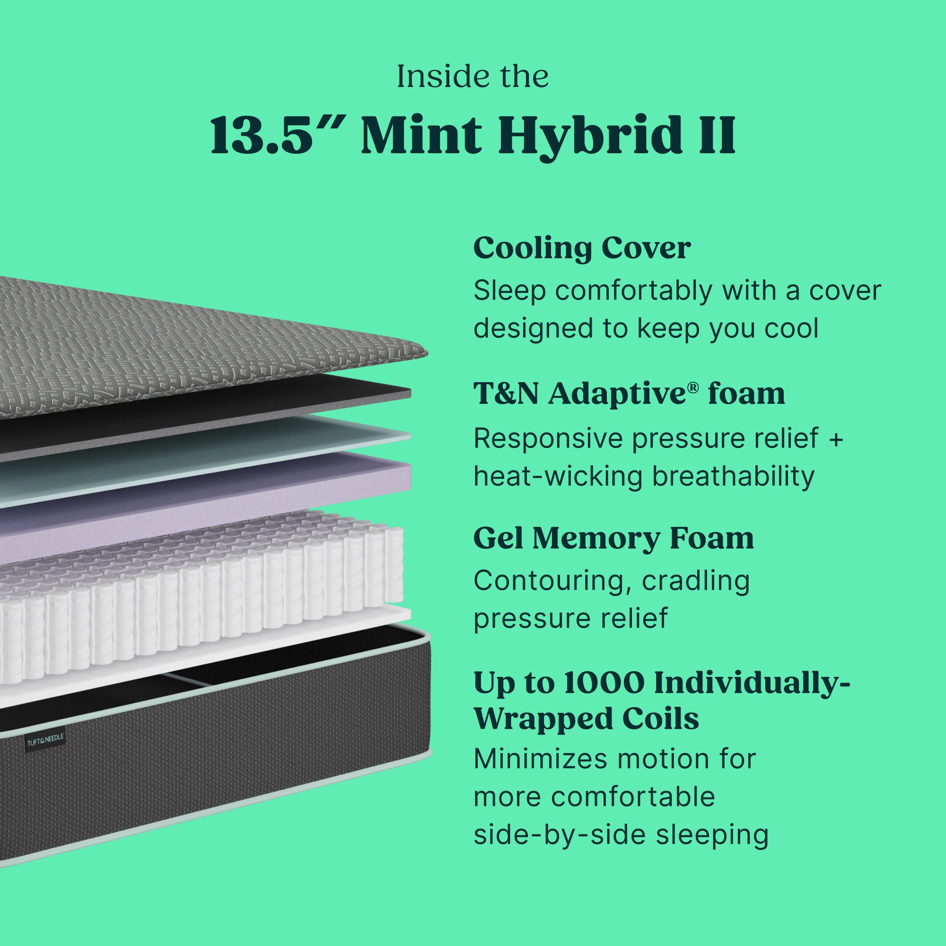 Official T&N Mint Hybrid Mattress II cutaway showing its added Gel Memory Foam layer above wrapped coils