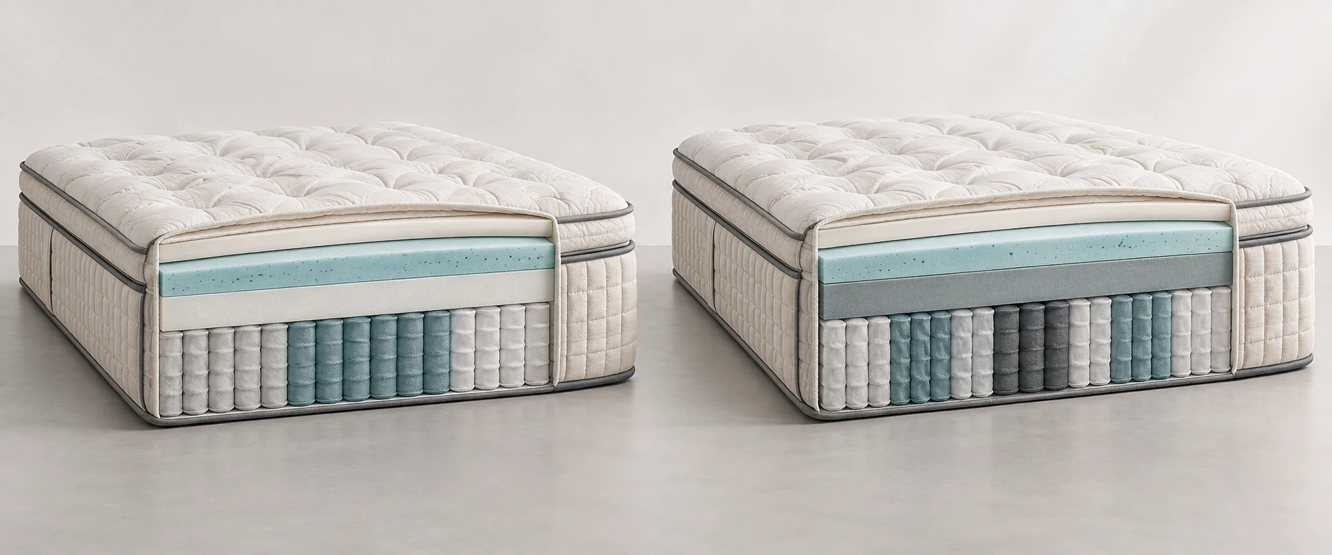 Demonstrative side-by-side cutaway of a standard three-zone luxury hybrid and a taller five-zone higher-load hybrid