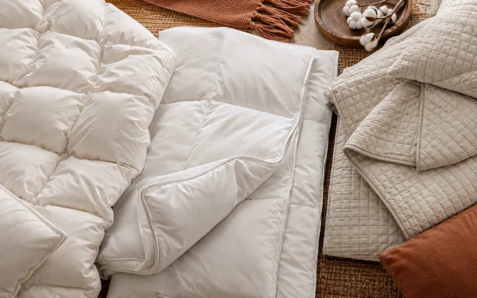 Bare Home Comforters Compared: Down vs Down Alternative vs Quilt explained through a photorealistic material or setup detail