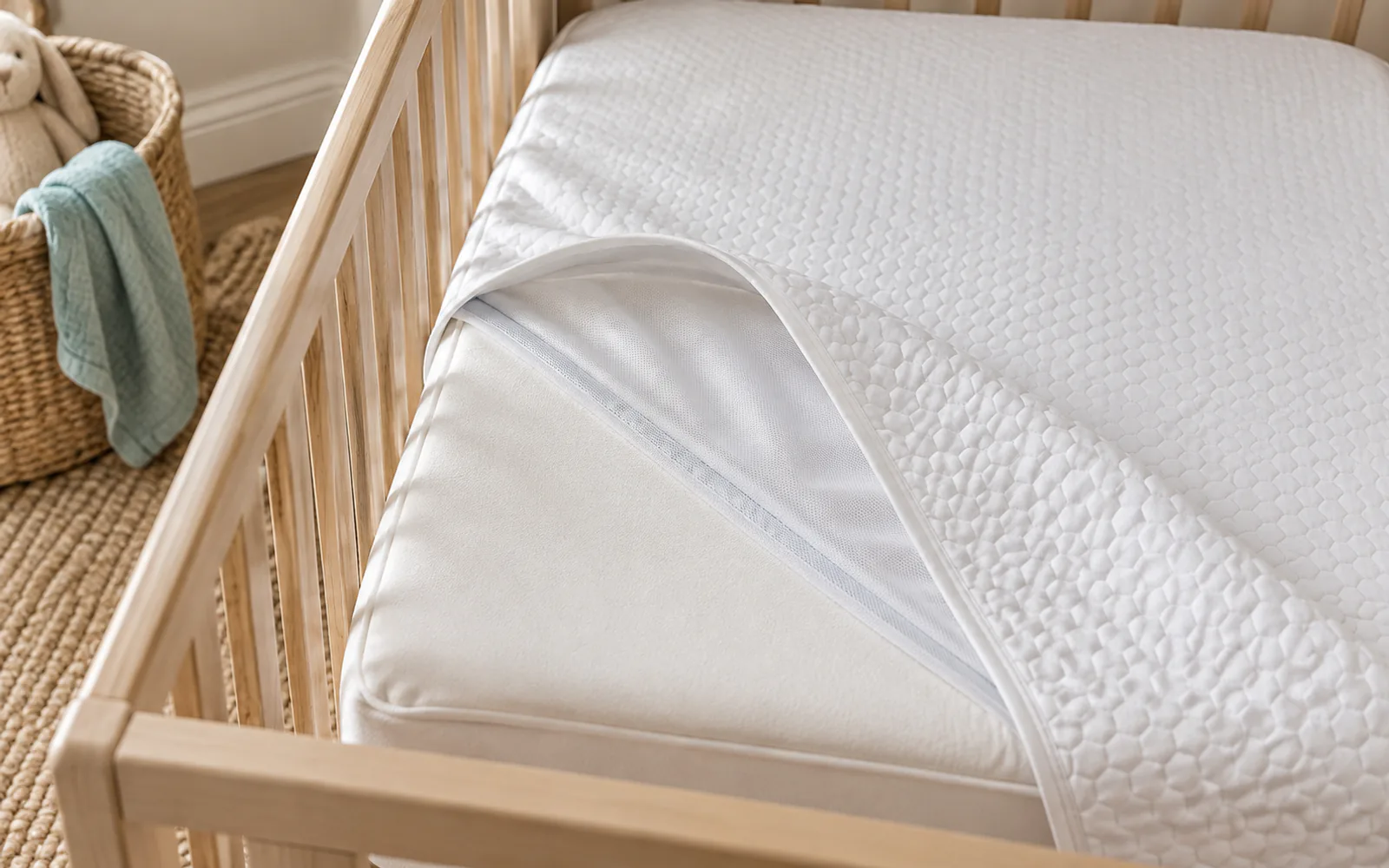 BEDGEAR Crib Mattress Protectors Compared: Dri-Tec vs Ver-Tex vs Air-X explained through a photorealistic material or setup detail