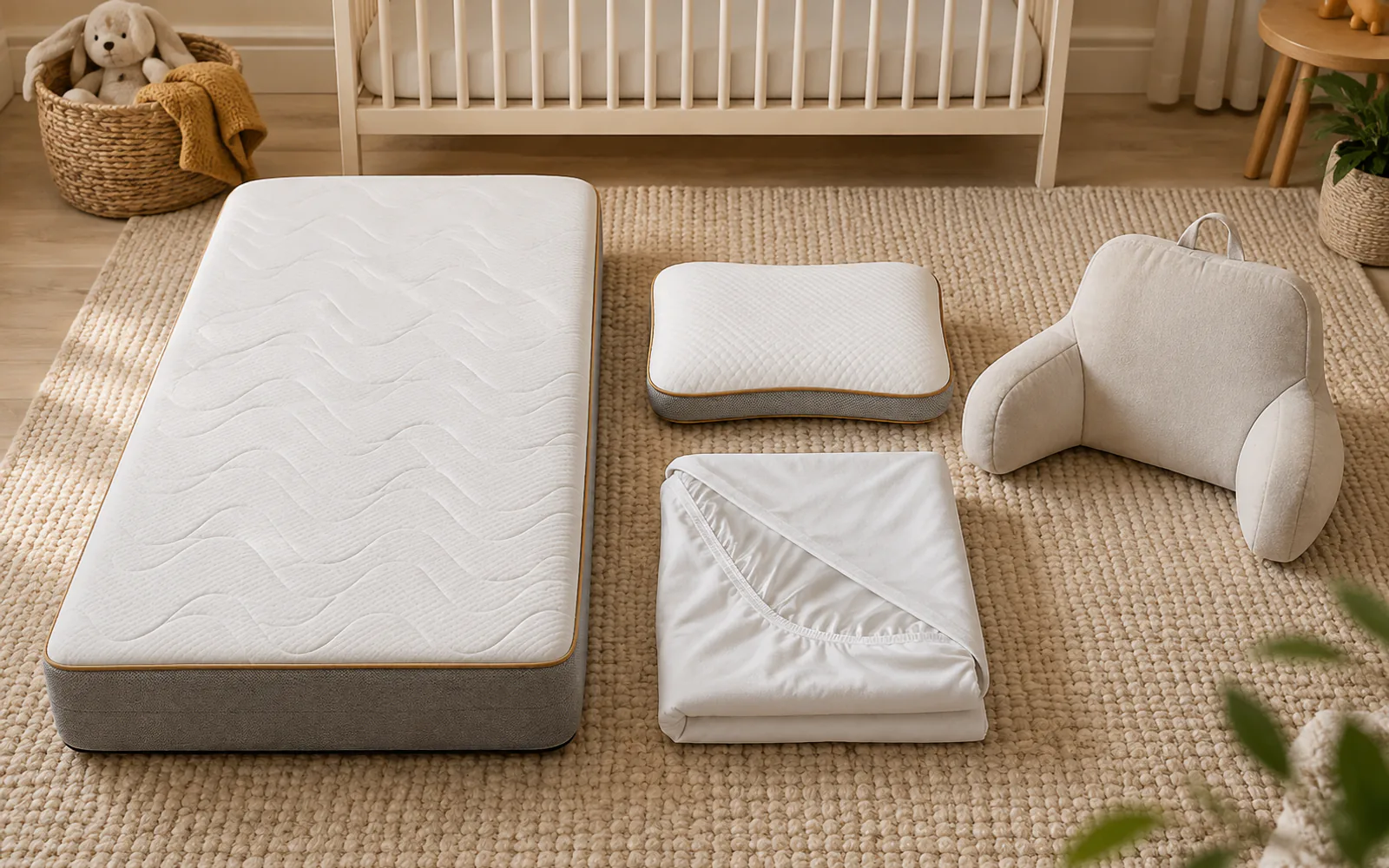BEDGEAR Kids Sleep Products: X1 Mattress, Astro Pillow, Protector and Backrest explained through a photorealistic material or setup detail