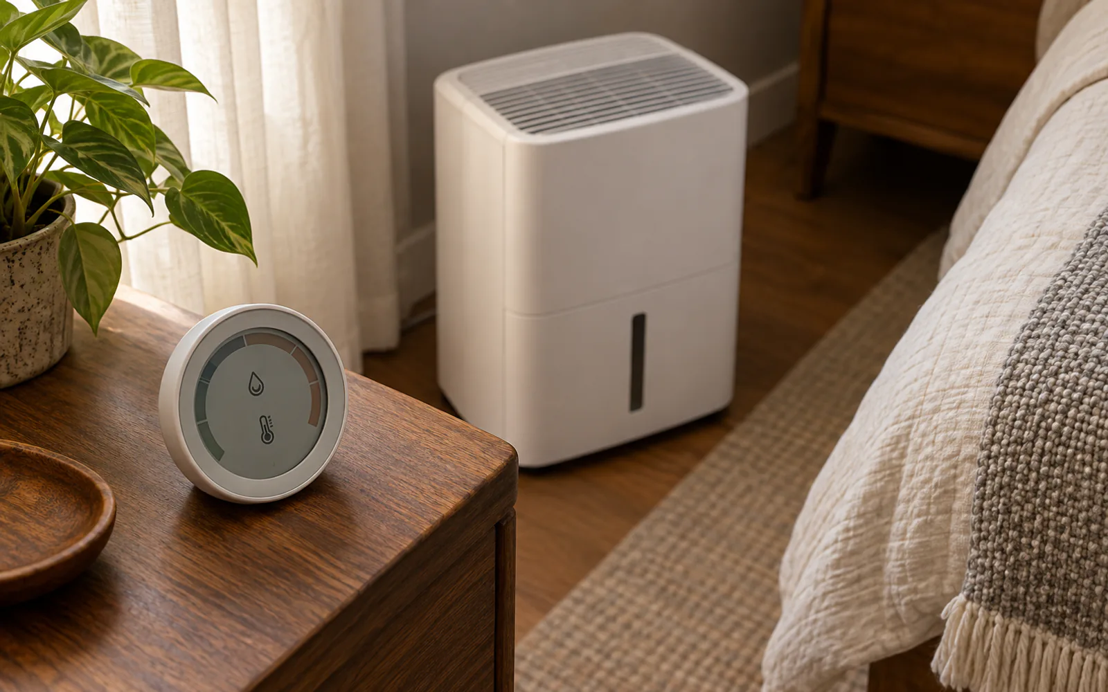Best Dehumidifier for a Bedroom? Measure Humidity First explained through a photorealistic material or setup detail