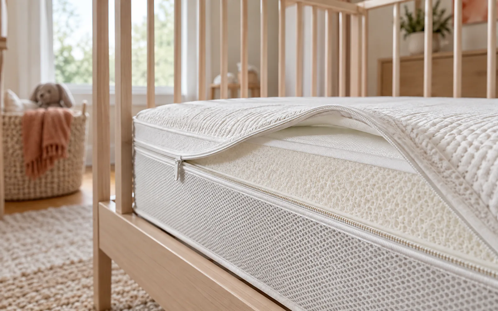 Breathable vs Waterproof Crib Mattress: Which Feature Helps More? explained through a photorealistic material or setup detail