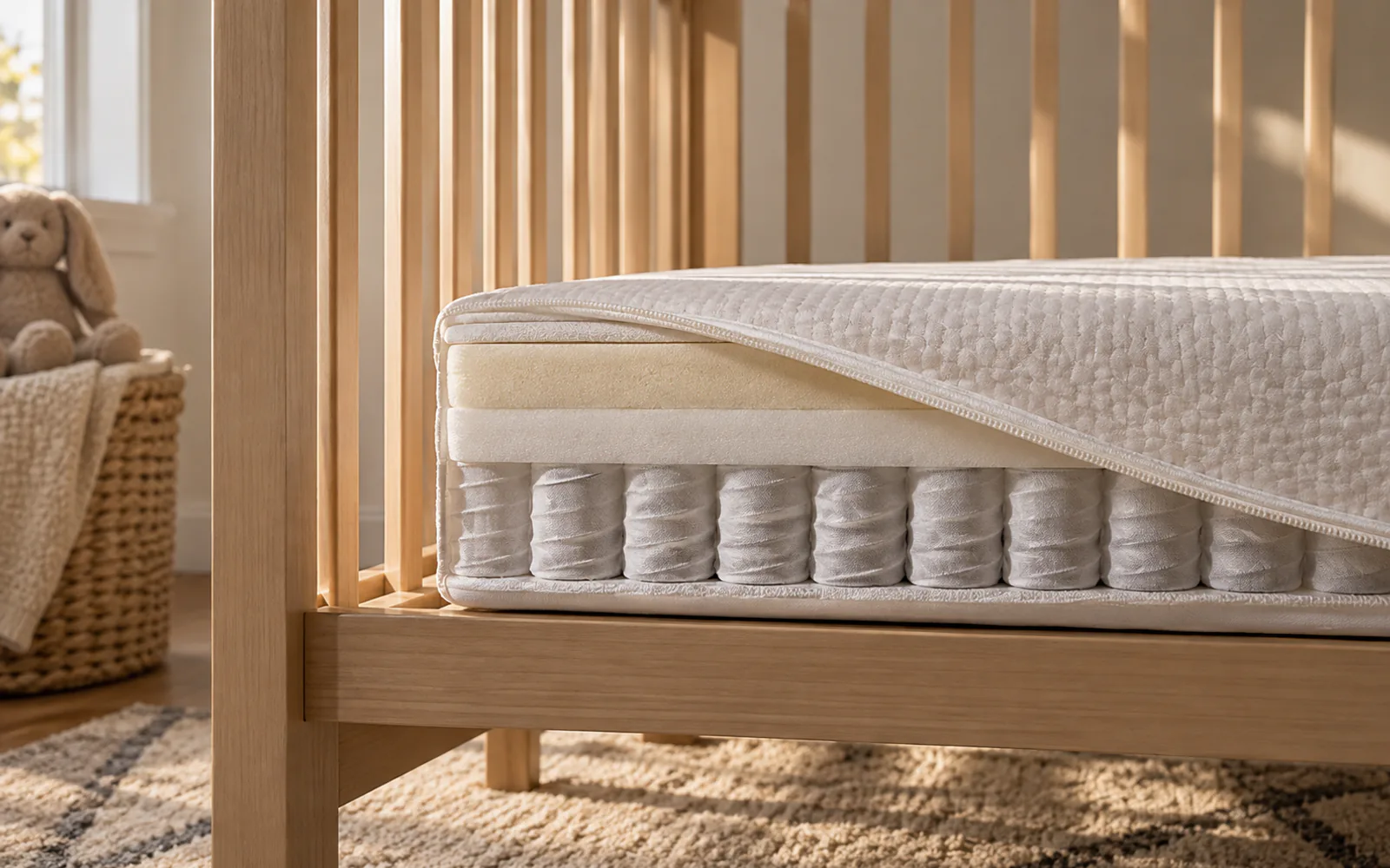 Crib Mattresses: The Firmness-Safety Guide for 2026 explained through a photorealistic material or setup detail