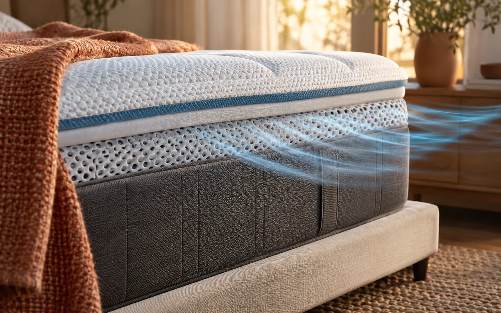 GhostBed Massage vs TEMPUR-ActiveBreeze: Massage or Cooling? explained through a photorealistic material or setup detail