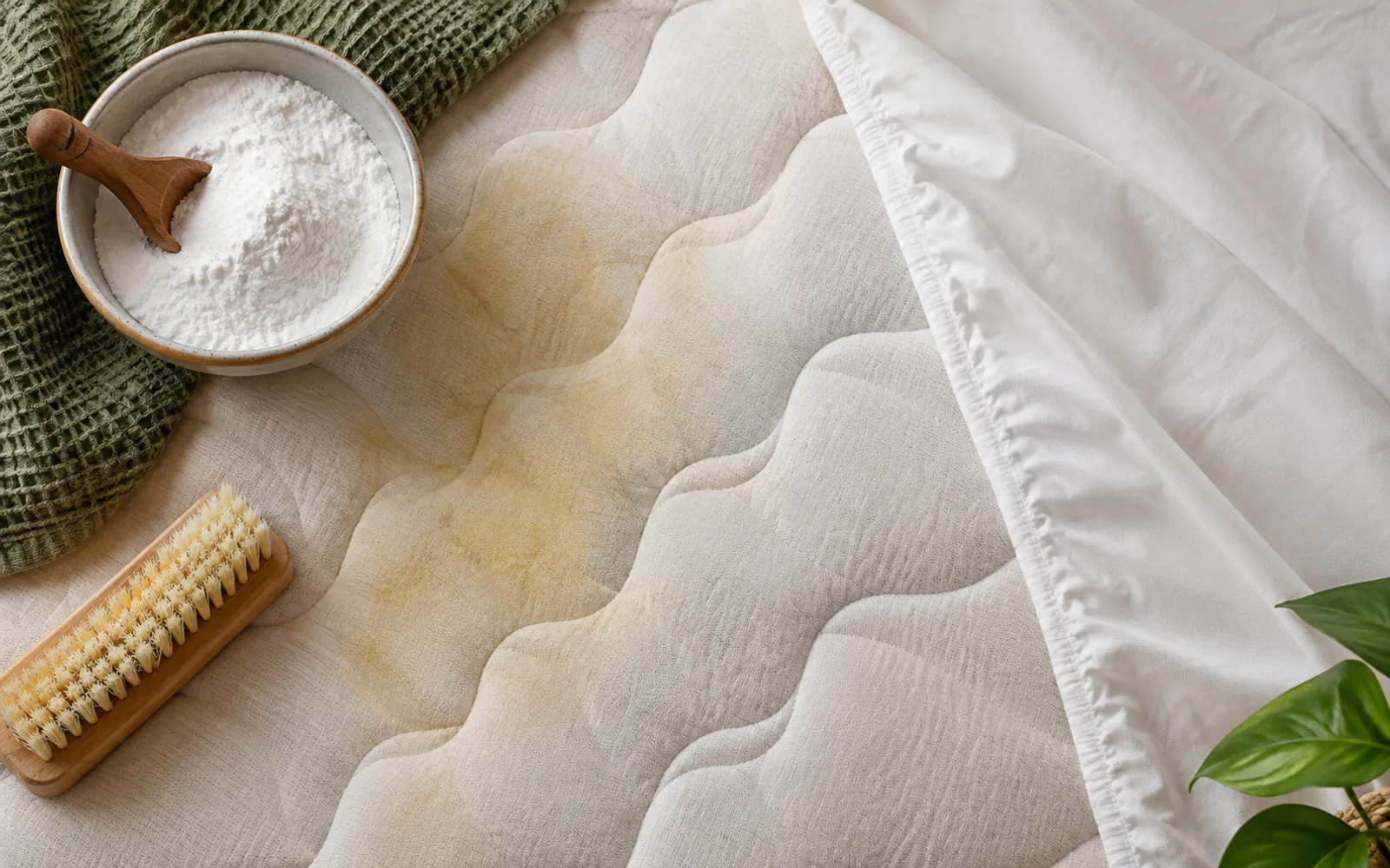 How to Remove Sweat Stains and Yellowing From a Mattress explained through a photorealistic material or setup detail