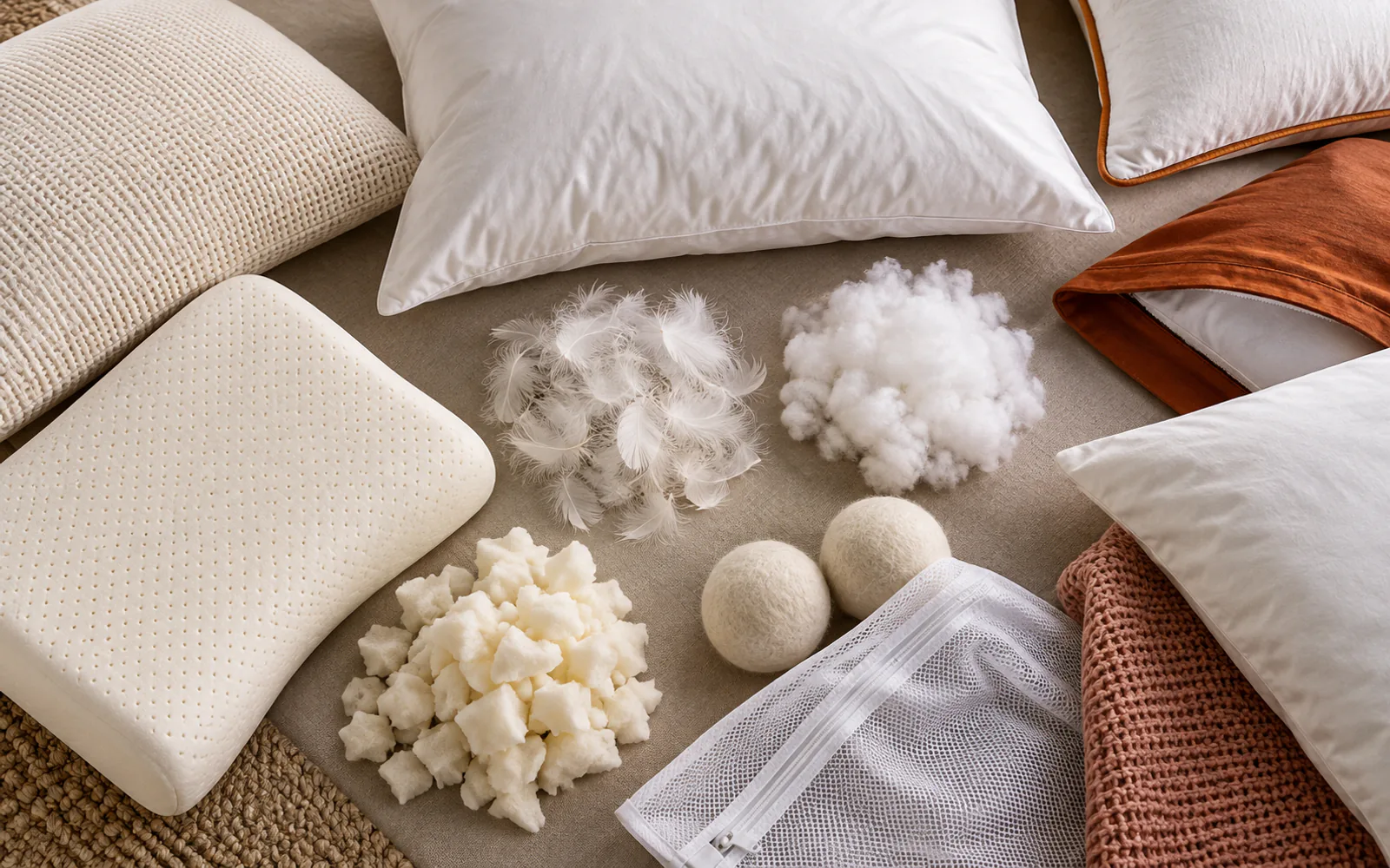How to Wash Pillows (By Fill Type) explained through a photorealistic material or setup detail