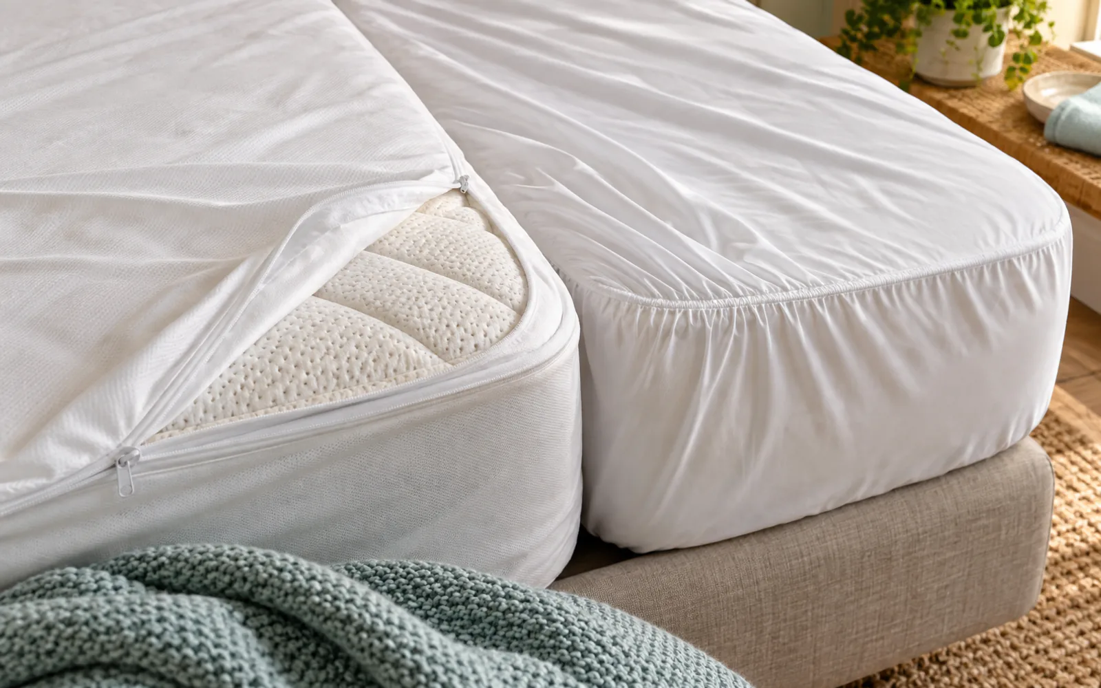 KEETSA Mattress Protectors Compared: Encasement vs Waterproof Fitted Sheet explained through a photorealistic material or setup detail