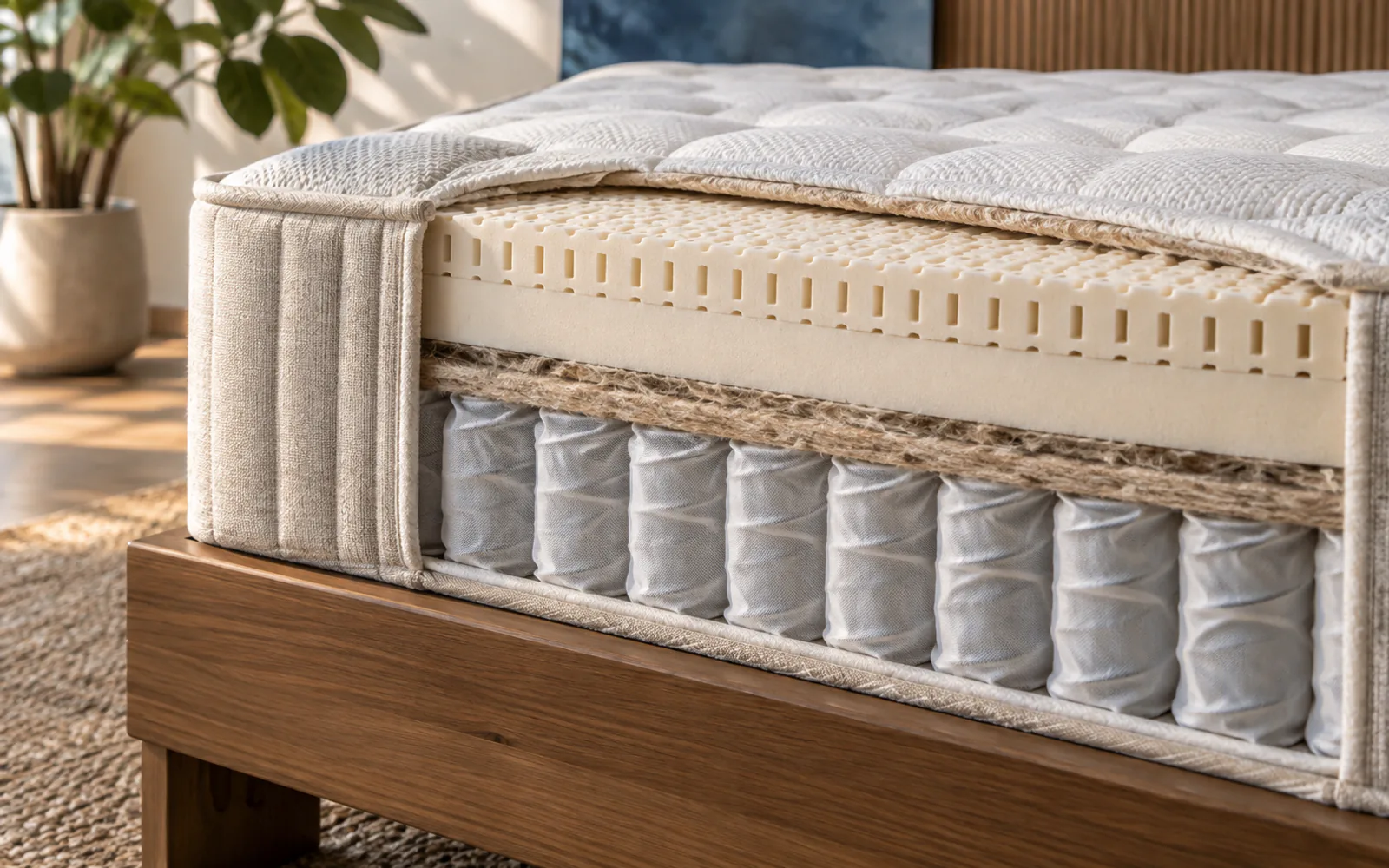 Nest Owl Natural Latex Hybrid Review 2026: Talalay Latex, Coils, and Firmness Options explained through a photorealistic material or setup detail