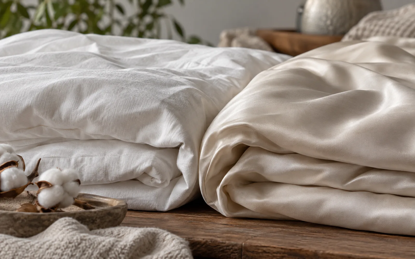 Percale vs Sateen Duvet Cover: Which Weave Fits You? explained through a photorealistic material or setup detail