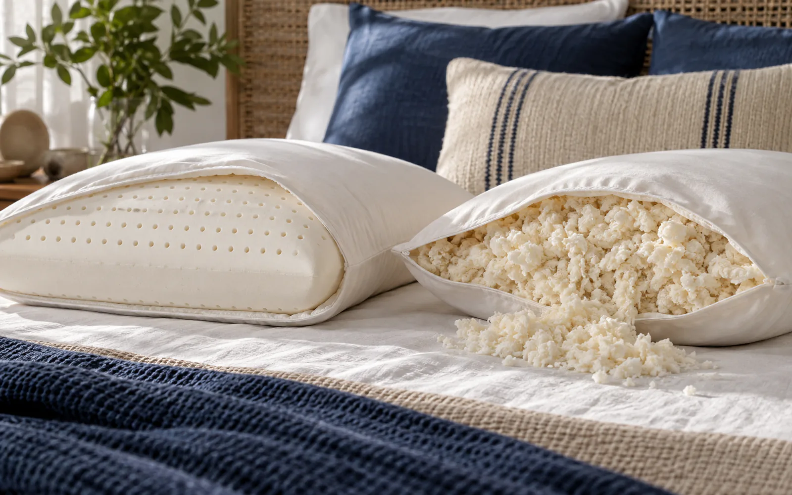 PlushBeds Solid vs Shredded Latex Pillow: Which Feel Fits You? explained through a photorealistic material or setup detail