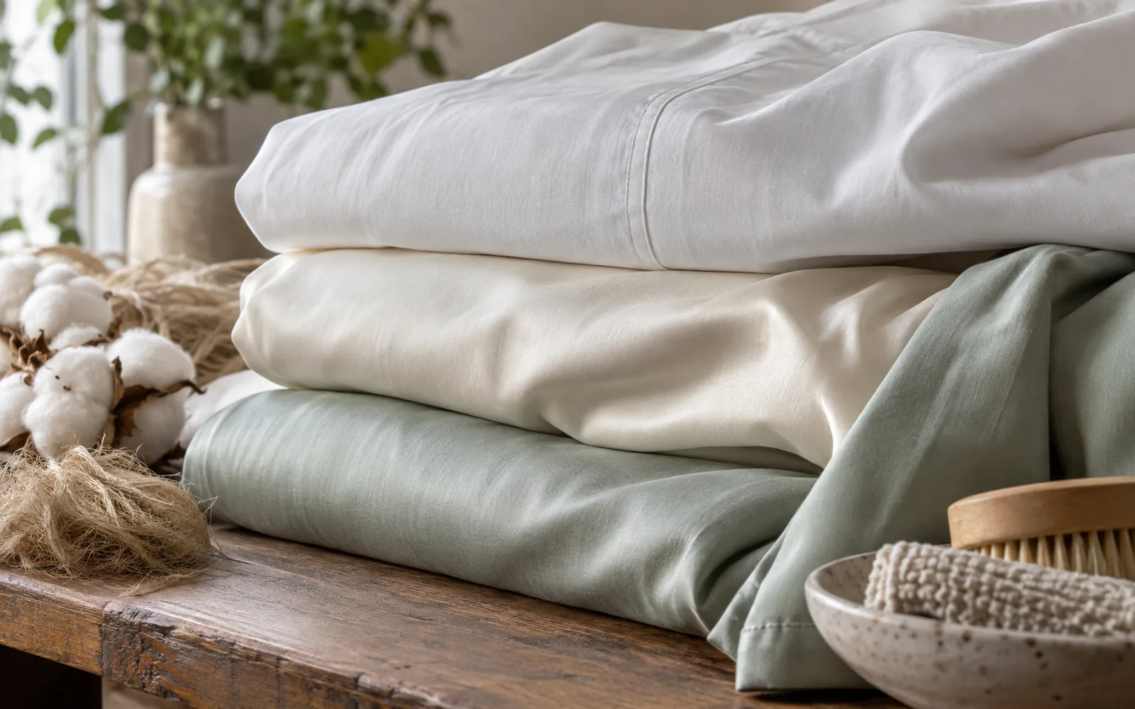 Sleep & Beyond Sheets: Percale vs Sateen vs myBamboo explained through a photorealistic material or setup detail