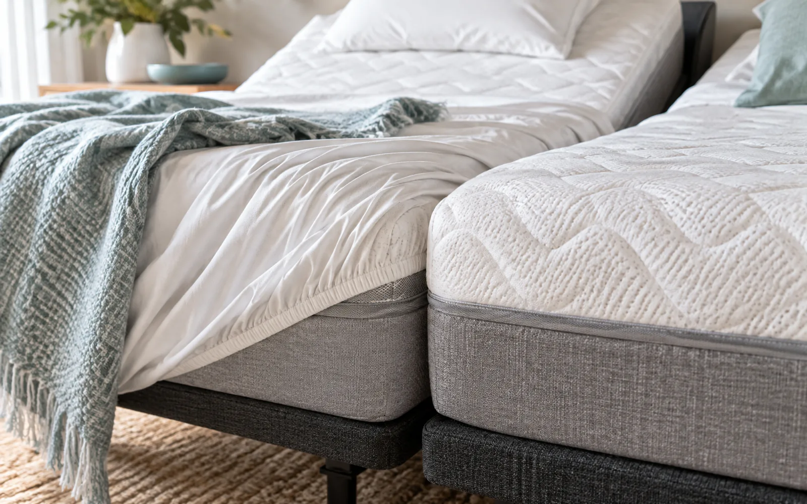 Split King Adjustable Bed Setup: Mattresses, Bases, Sheets, and Costs explained through a photorealistic material or setup detail