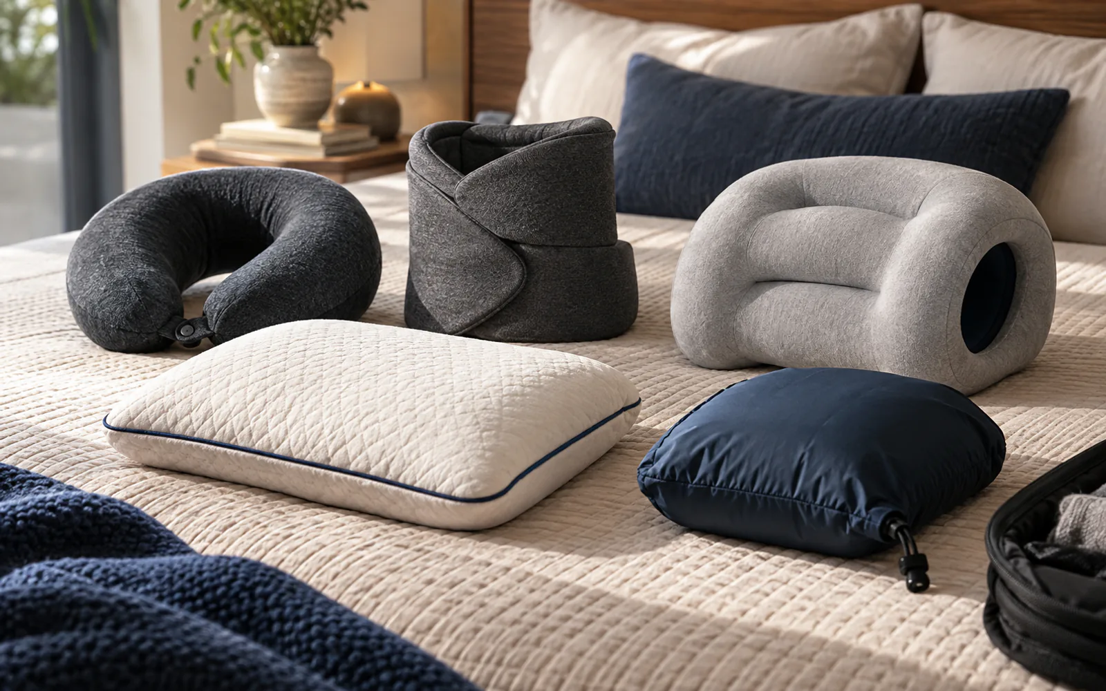 Best Travel Pillows for Long Flights and Hotels 2026: Five Designs Compared explained through a photorealistic material or setup detail