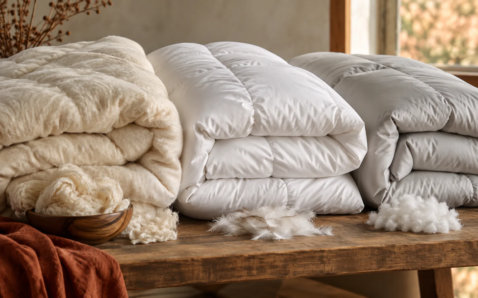 Wool Comforter vs Down vs Down Alternative: What Changes explained through a photorealistic material or setup detail