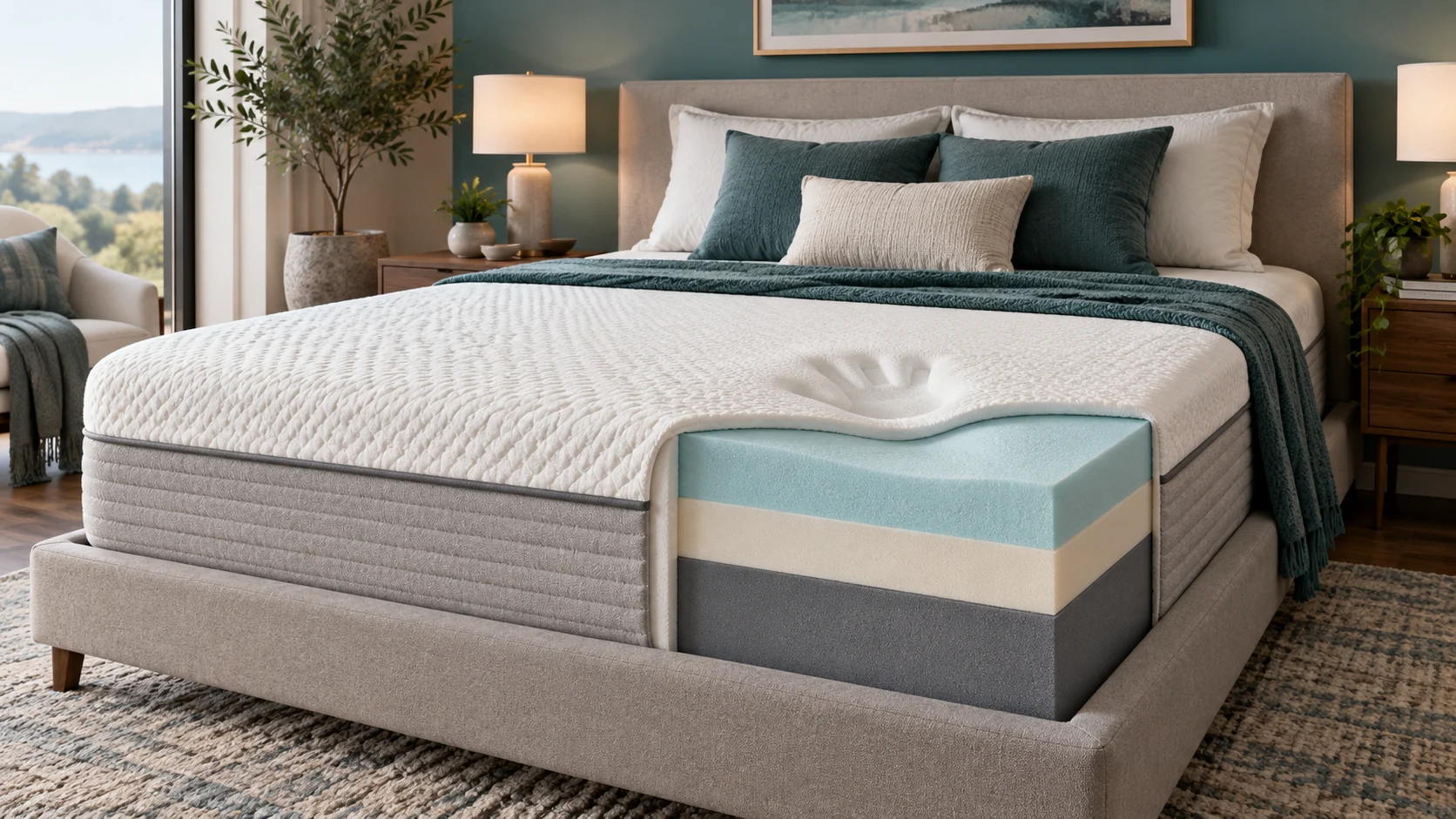 Cutaway illustration showing multiple foam layers inside a mattress