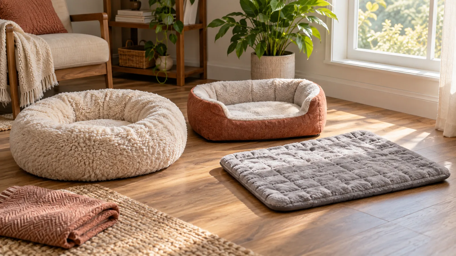 Editorial comparison of donut, bolstered, and quilted mat-style cat beds